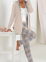 Deux Pièces Ensembles Décontracté Printemps / Automne Plaid Polyester Quotidien Ample Manteau avec Pantalons Droit T.-N.-L. pour Femmes
