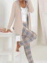 Deux Pièces Ensembles Décontracté Printemps / Automne Plaid Polyester Quotidien Ample Manteau avec Pantalons Droit T.-N.-L. pour Femmes