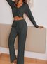 Deux Pièces Ensembles Décontracté Plain Printemps / Automne Col V Micro-élasticité Quotidien Ample Manches Longues Top Avec Pantalons pour Femmes