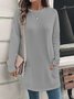 Chemisiers1 Décontracté Plain Printemps / Automne Micro-élasticité Jersey Col Rond Mi-long Droit Régulier pour Femmes