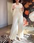 correspondant à Vêtement Décontracté Plain Printemps / Automne Coton Col V Naturel Manches Longues Droit Régulier pour Femmes