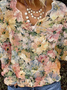 Chemisiers1 Femmes Décontracté Floral Printemps / Automne Polyester Col V Micro-élasticité Ample Manches Longues Droit