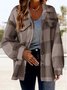 Caniche Blousons Femmes Décontracté Hiver Plaid Boutonné Naturel Micro-élasticité Quotidien Col Châle Droit