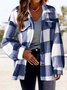 Caniche Blousons Femmes Décontracté Hiver Plaid Boutonné Naturel Micro-élasticité Quotidien Col Châle Droit