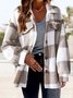 Caniche Blousons Femmes Décontracté Hiver Plaid Boutonné Naturel Micro-élasticité Quotidien Col Châle Droit