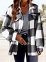 Caniche Blousons Femmes Décontracté Hiver Plaid Boutonné Naturel Micro-élasticité Quotidien Col Châle Droit