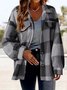 Caniche Blousons Femmes Décontracté Hiver Plaid Boutonné Naturel Micro-élasticité Quotidien Col Châle Droit
