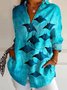 Chemises Rétro Floral Printemps / Automne Polyester Boutonné Naturel Quotidien Ample Manches Longues pour Femmes