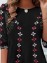 T-shirts Femmes Rétro Printemps / Automne Ethnique Géométrie Aucune élasticité Quotidien Manches Longues Col Rond Droit Non