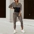 Deux Pièces Ensembles Géométrique Décontracté Printemps / Automne Col V Naturel Quotidien Manches Longues Top Avec Pantalons Régulier pour Femmes
