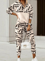 Deux Pièces Ensembles Géométrique Décontracté Printemps / Automne Col V Naturel Quotidien Manches Longues Top Avec Pantalons Régulier pour Femmes