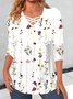 Chemisiers1 Femmes Décontracté Floral Printemps / Automne Col V Quotidien Jersey Manches Longues Droit Régulier