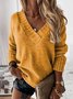 Pulls Décontracté Plain Printemps / Automne Col V Naturel Quotidien Ample Régulier Régulier pour Femmes