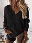 Pulls Décontracté Plain Printemps / Automne Col V Naturel Quotidien Ample Régulier Régulier pour Femmes