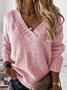Pulls Décontracté Plain Printemps / Automne Col V Naturel Quotidien Ample Régulier Régulier pour Femmes
