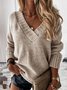 Pulls Décontracté Plain Printemps / Automne Col V Naturel Quotidien Ample Régulier Régulier pour Femmes