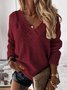 Pulls Décontracté Plain Printemps / Automne Col V Naturel Quotidien Ample Régulier Régulier pour Femmes