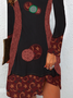 Robes Femmes Rétro Ethnique Printemps / Automne Mini Manches Longues Col Rond Robe t-shirt Élasticité moyenne Non Ceinture