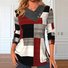 Chemisiers1 Femmes Décontracté Printemps / Automne Plaid Col V Micro-élasticité Quotidien Jersey Droit Régulier