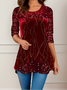 Chemisiers1 Femmes Décontracté Printemps / Automne Noël Micro-élasticité Quotidien Ample Jersey Noël Col Rond