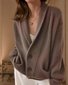 Cardigans Femmes Décontracté Plain Printemps / Automne Boucle Manches Longues Col Châle Droit Régulier Élasticité moyenne
