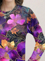 T-shirts Décontracté Floral Printemps / Automne Imprimé Micro-élasticité Manches Longues Col Rond Droit Régulier pour Femmes