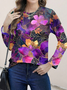 T-shirts Décontracté Floral Printemps / Automne Imprimé Micro-élasticité Manches Longues Col Rond Droit Régulier pour Femmes