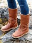 Chelsea Bottes Femme Décontracté Plain Automne Portable Vacances Bottes de Neige Cuir Talon de Bloc Fausse Fourrure