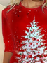 T-shirts Femmes Décontracté Printemps / Automne Sapin de Noël Imprimé Micro-élasticité Vacances Manches Longues Col Rond Droit