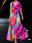 Robes Décontracté Floral Été Polyester Col V Quotidien Maxi Demi Manche Élasticité moyenne pour Femmes
