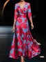 Robes Décontracté Floral Été Polyester Col V Quotidien Maxi Demi Manche Élasticité moyenne pour Femmes