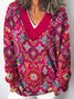 Pulls Femmes Décontracté Ethnique Printemps / Automne Col V Micro-élasticité Ample Régulier Droit Régulier