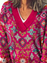 Pulls Femmes Décontracté Ethnique Printemps / Automne Col V Micro-élasticité Ample Régulier Droit Régulier
