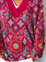 Pulls Femmes Décontracté Ethnique Printemps / Automne Col V Micro-élasticité Ample Régulier Droit Régulier
