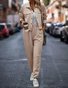 Deux Pièces Ensembles Femmes Décontracté Plain Printemps / Automne Naturel Micro-élasticité Jersey Col Châle Top Avec Pantalons Droit