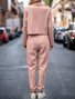Deux Pièces Ensembles Femmes Décontracté Plain Printemps / Automne Naturel Micro-élasticité Jersey Col Châle Top Avec Pantalons Droit