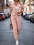 Deux Pièces Ensembles Femmes Décontracté Plain Printemps / Automne Naturel Micro-élasticité Jersey Col Châle Top Avec Pantalons Droit