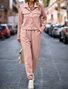 Deux Pièces Ensembles Femmes Décontracté Plain Printemps / Automne Naturel Micro-élasticité Jersey Col Châle Top Avec Pantalons Droit