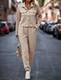 Deux Pièces Ensembles Femmes Décontracté Plain Printemps / Automne Naturel Micro-élasticité Jersey Col Châle Top Avec Pantalons Droit