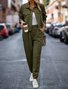 Deux Pièces Ensembles Femmes Décontracté Plain Printemps / Automne Naturel Micro-élasticité Jersey Col Châle Top Avec Pantalons Droit
