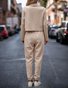 Deux Pièces Ensembles Femmes Décontracté Plain Printemps / Automne Naturel Micro-élasticité Jersey Col Châle Top Avec Pantalons Droit