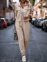 Deux Pièces Ensembles Femmes Décontracté Plain Printemps / Automne Naturel Micro-élasticité Jersey Col Châle Top Avec Pantalons Droit
