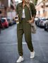 Deux Pièces Ensembles Femmes Décontracté Plain Printemps / Automne Naturel Micro-élasticité Jersey Col Châle Top Avec Pantalons Droit