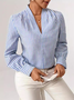 Chemisiers1 Rayé Décontracté Printemps / Automne Polyester Col V Quotidien Ample Régulier Régulier pour Femmes