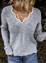 Pulls Décontracté Plain Printemps / Automne Quotidien Manches Longues Fil/fil de laine Régulier Droit Col en Forme de Cuillère pour Femmes