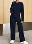 Deux Pièces Ensembles Femmes Décontracté Plain Printemps / Automne Naturel Quotidien Top Avec Pantalons Droit Boucle Élasticité moyenne