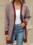 Cardigans Femmes Rayé Décontracté Hiver Naturel Poids lourd Quotidien Manches Longues Mi-long Droit