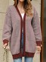 Cardigans Femmes Rayé Décontracté Hiver Naturel Poids lourd Quotidien Manches Longues Mi-long Droit