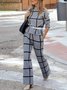 Deux Pièces Ensembles Décontracté Printemps / Automne Plaid Naturel Quotidien Manches Longues Entaillé Top Avec Pantalons Régulier pour Femmes
