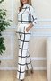 Deux Pièces Ensembles Décontracté Printemps / Automne Plaid Naturel Quotidien Manches Longues Entaillé Top Avec Pantalons Régulier pour Femmes